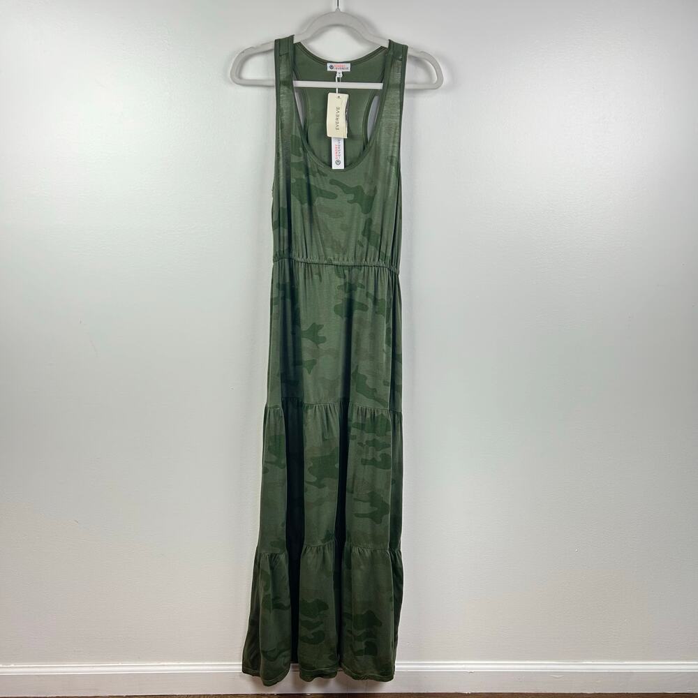 NEW Sundry for Evereve Green Camo Maxi Dress Made in the USA Cotton/Modal Size 3